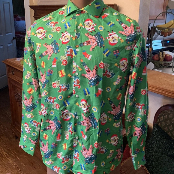 SuitMeister Men's Button Down Sponge Bob Christmas Shirt NEW Medium - Picture 2 of 5